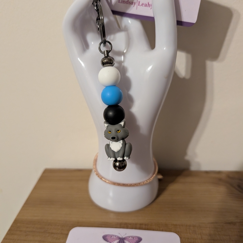 Wolf Keychain - Blue, Black, White